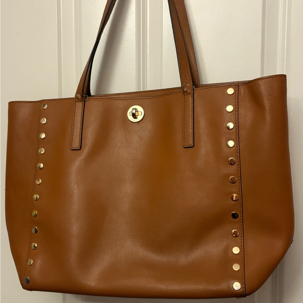 Michael Kors Brown Leather Tote Bag with gold studs